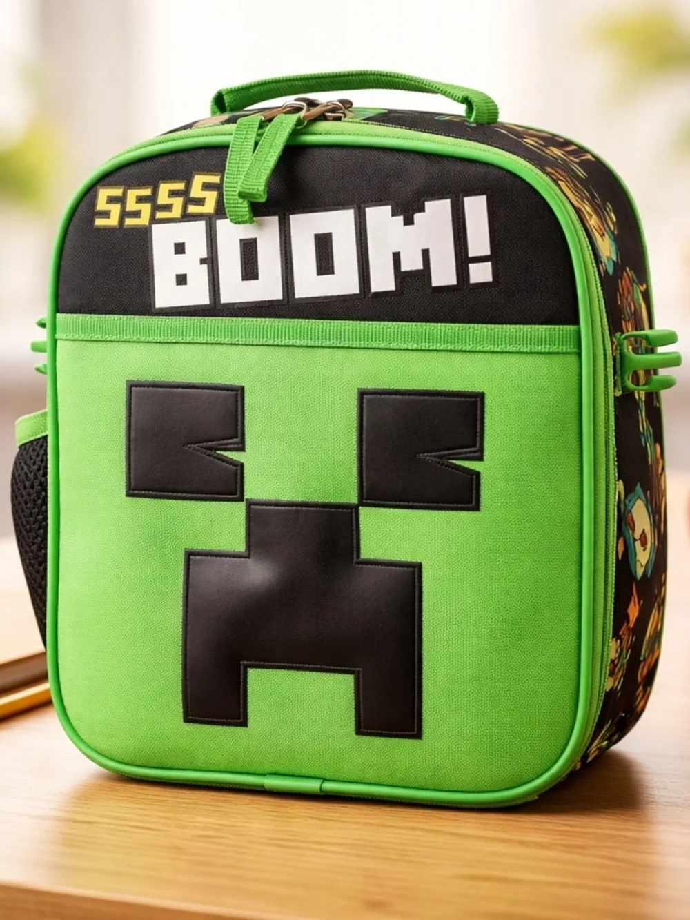 Minecraft Creeper Green Black Backpack Lunch Bag Set Kids Polyester